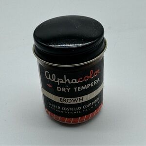 Weber Costello Alphacolor Dry Tempera Powder Paint Vintage Glass Jar 1960s Brown